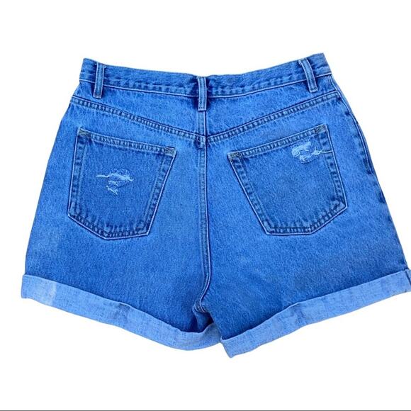 Vintage Y2K B.E. Blues High Rise Distressed Cuffed Hem Mom Jean Short Size 13/14 - Picture 3 of 6